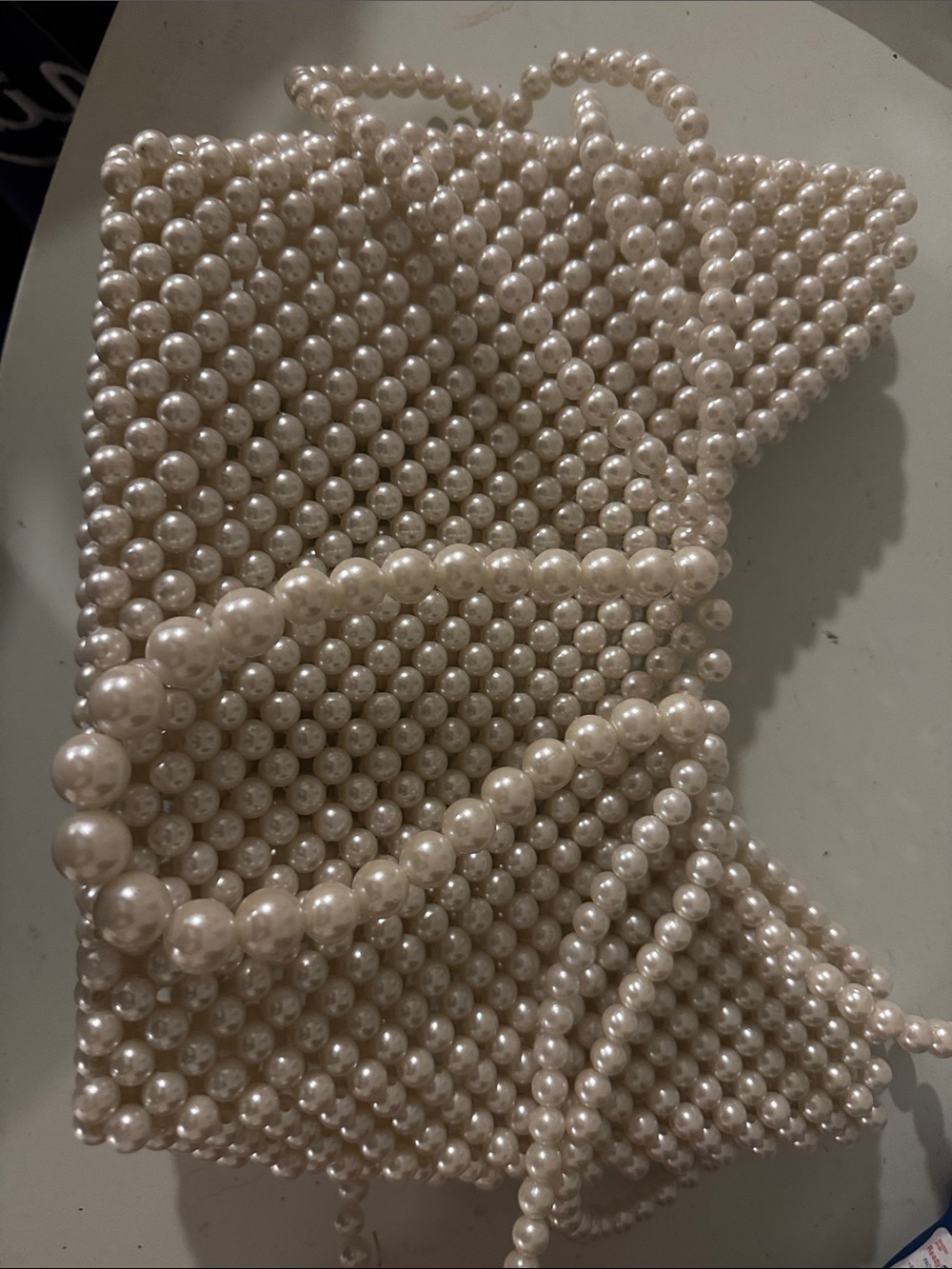 Pearl-Beaded Evening Clutch Wristlet - Cream